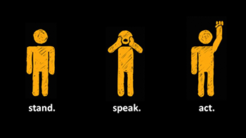 Icons representing stand, speak, and act